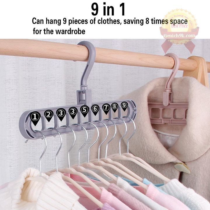 Móc đa năng xoay 360 độ 9 lỗ treo quần áo cà vạt nơ tiết kiệm diện tích