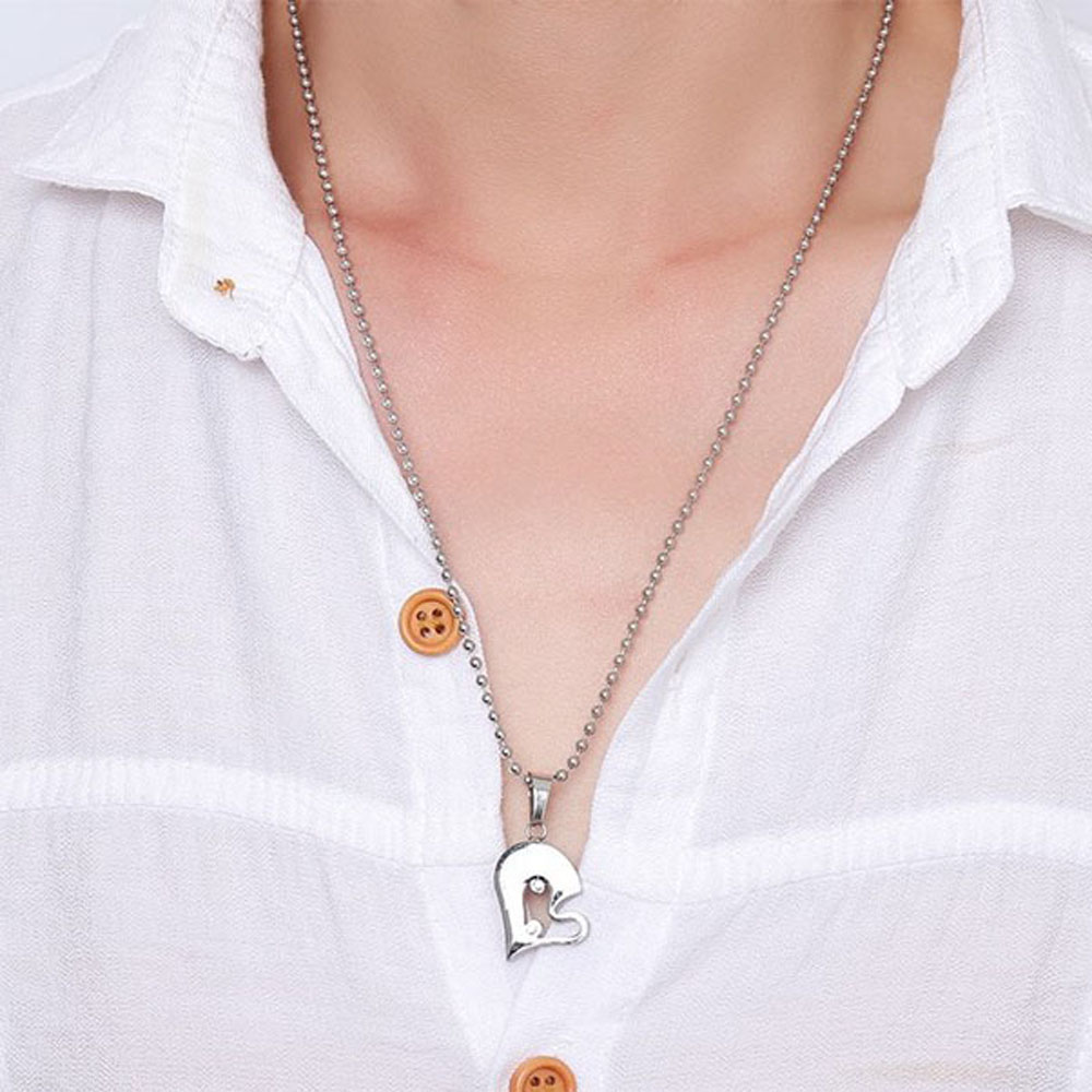 vòng cổ Mặt Trái Tim Khắc Chữ I Love You Cho Cặp Đôi