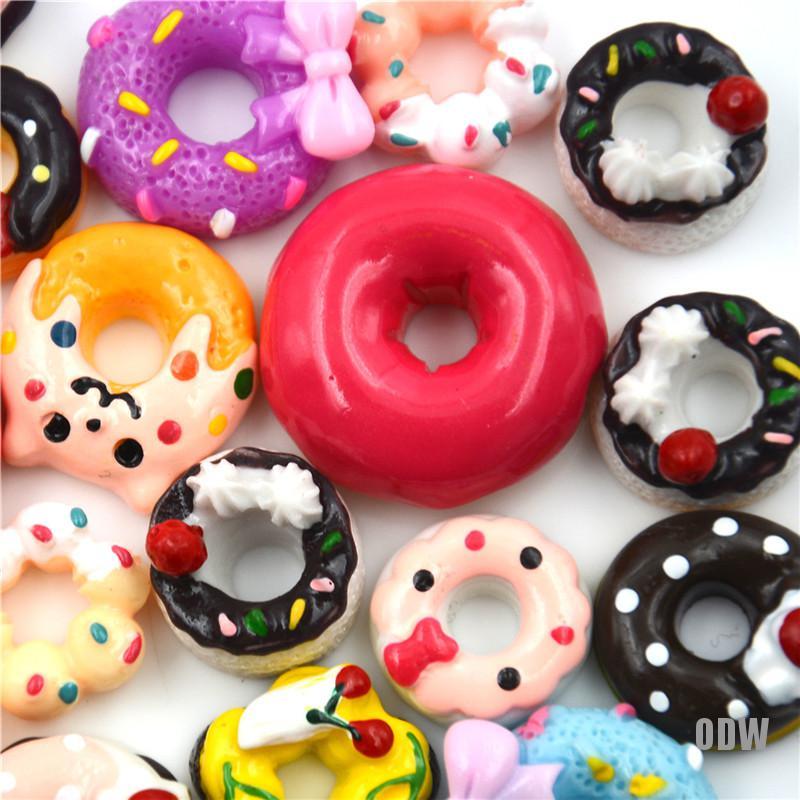 Set 10 Mô Hình Bánh Donut Bằng Nhựa Resin Trang Trí Điện Thoại Nhà Búp Bê DIY