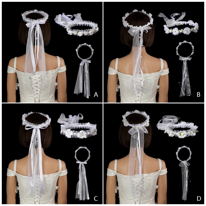 Vòng Hoa Ren Ruy Băng Đính Hạt Thủ Công Dùng Chụp Ảnh Kỳ Nghỉ