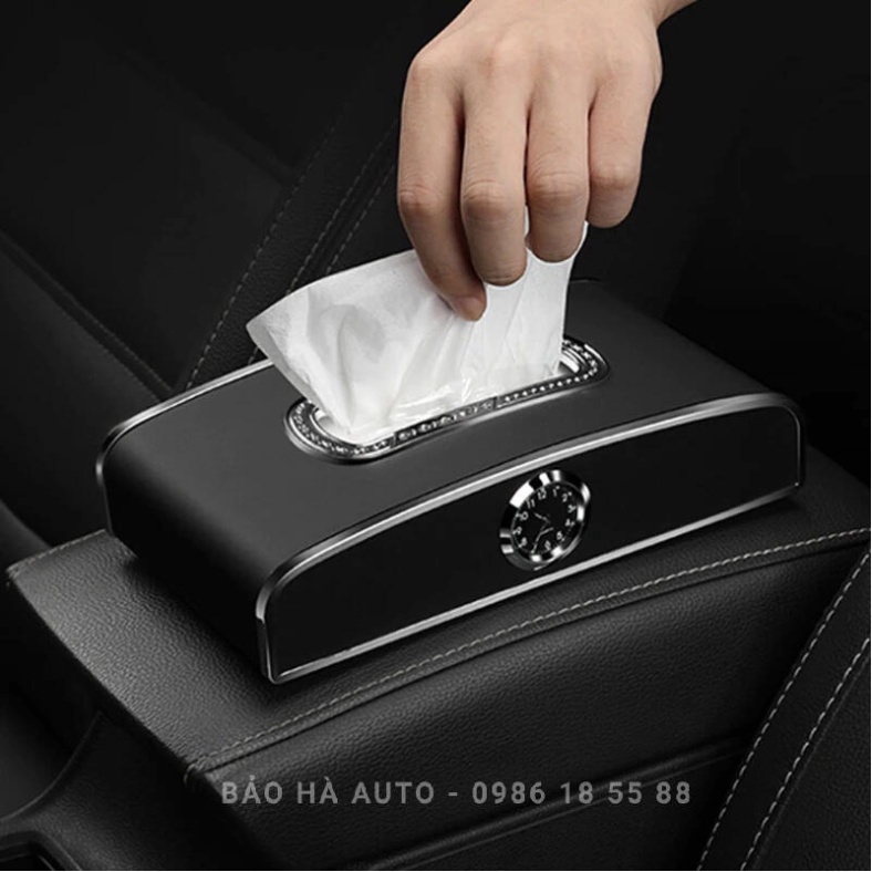Hộp Đựng Khăn Giấy Trên ô Tô Có Đồng Hồ Và Bảng Số điện Thoại Cao Cấp Sasa shop Sasa shop