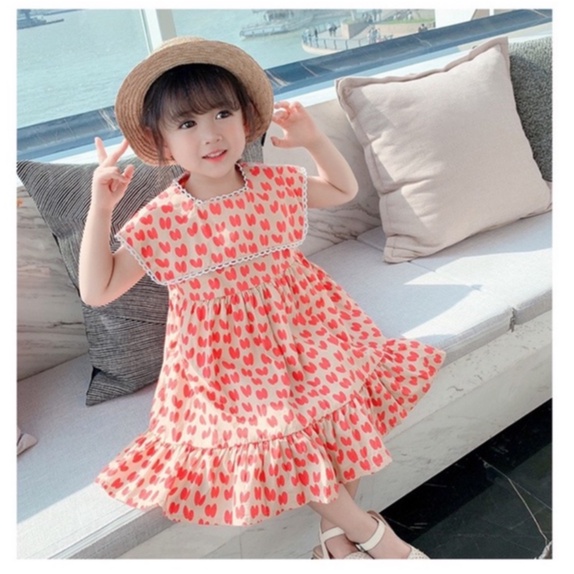 Váy bé gái - Váy tai thỏ xanh cam cổ vuông siêu xinh cho bé 1-5 Tuổi