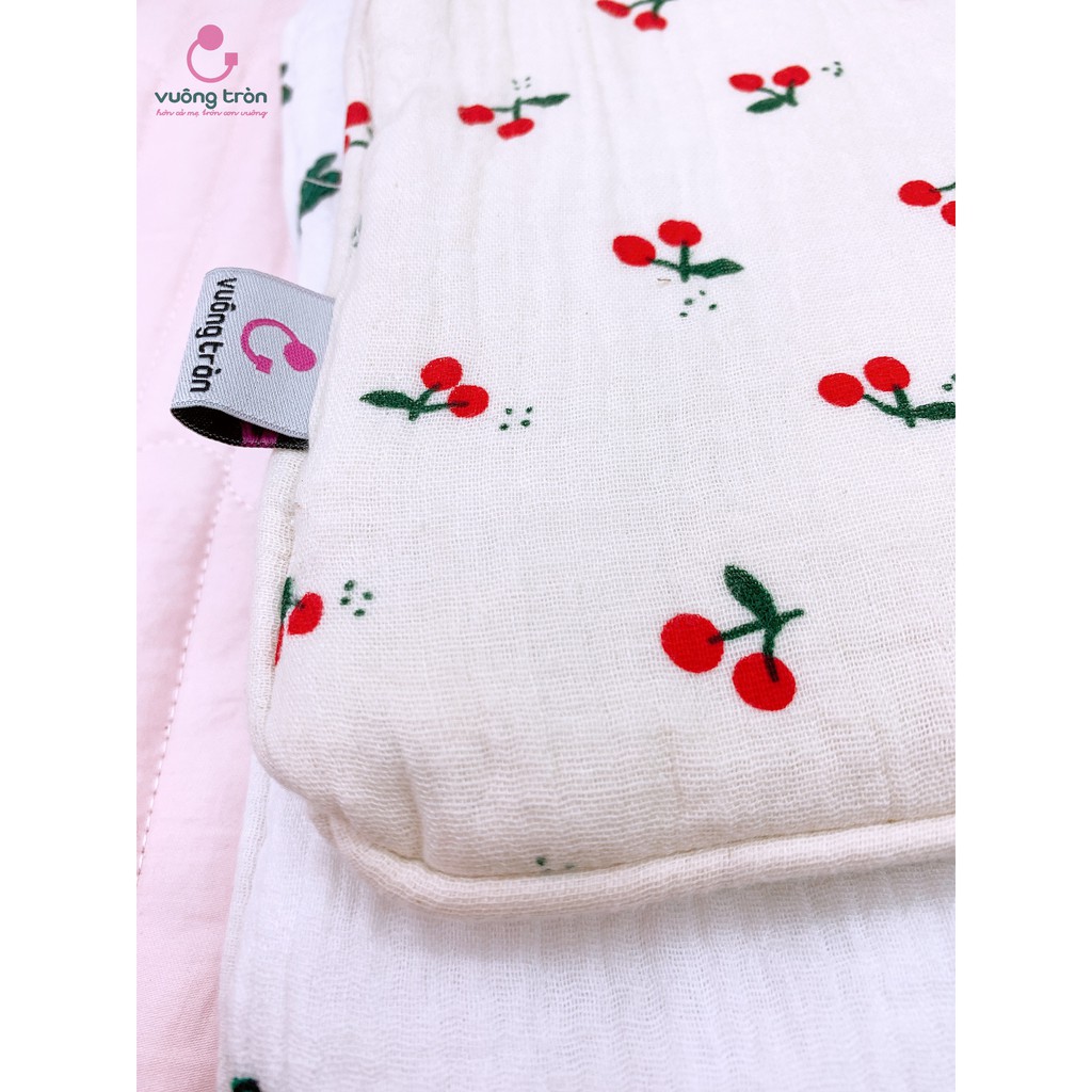 Gối sơ sinh cao cấp Vuông Tròn vải muslin, xô sợi tre bamboo siêu mỏng đẹp an toàn cho bé yêu (0-3m)