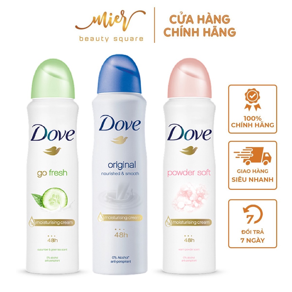 Xịt khử mùi Dove Dưỡng da Sáng mịn dành cho nữ, 150ml