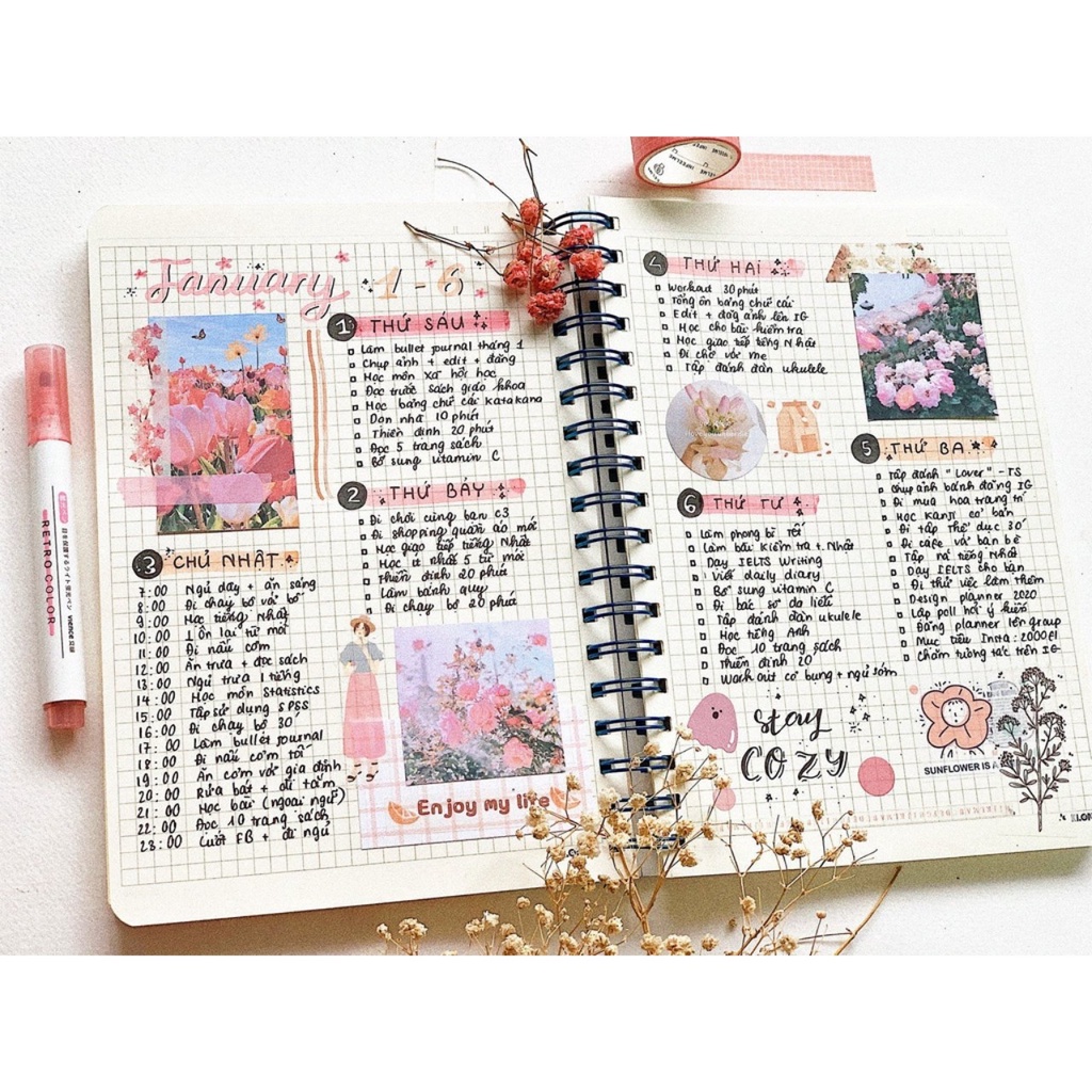 Sổ lò xo kẻ Caro 200 trang khổ B5 Klong 297 / 299 - Sổ caro màu pastel kích thước (170 x 240) mm