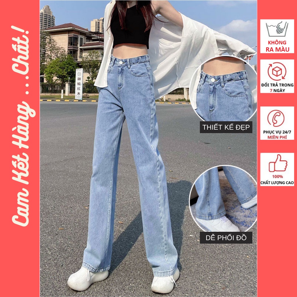Quần bò ống rộng nữ cạp cao quần jeans ống rộng lưng cao, vải bò dày đẹp , không giãn ,dáng suông