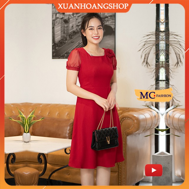 Váy Đầm Công Sở Mc Fashion, Tay Ngắn Cộc, Họa Tiết Trơn, Kiểu Chữ A, Dáng Đẹp, Màu Đỏ, Vàng Be, Tv749