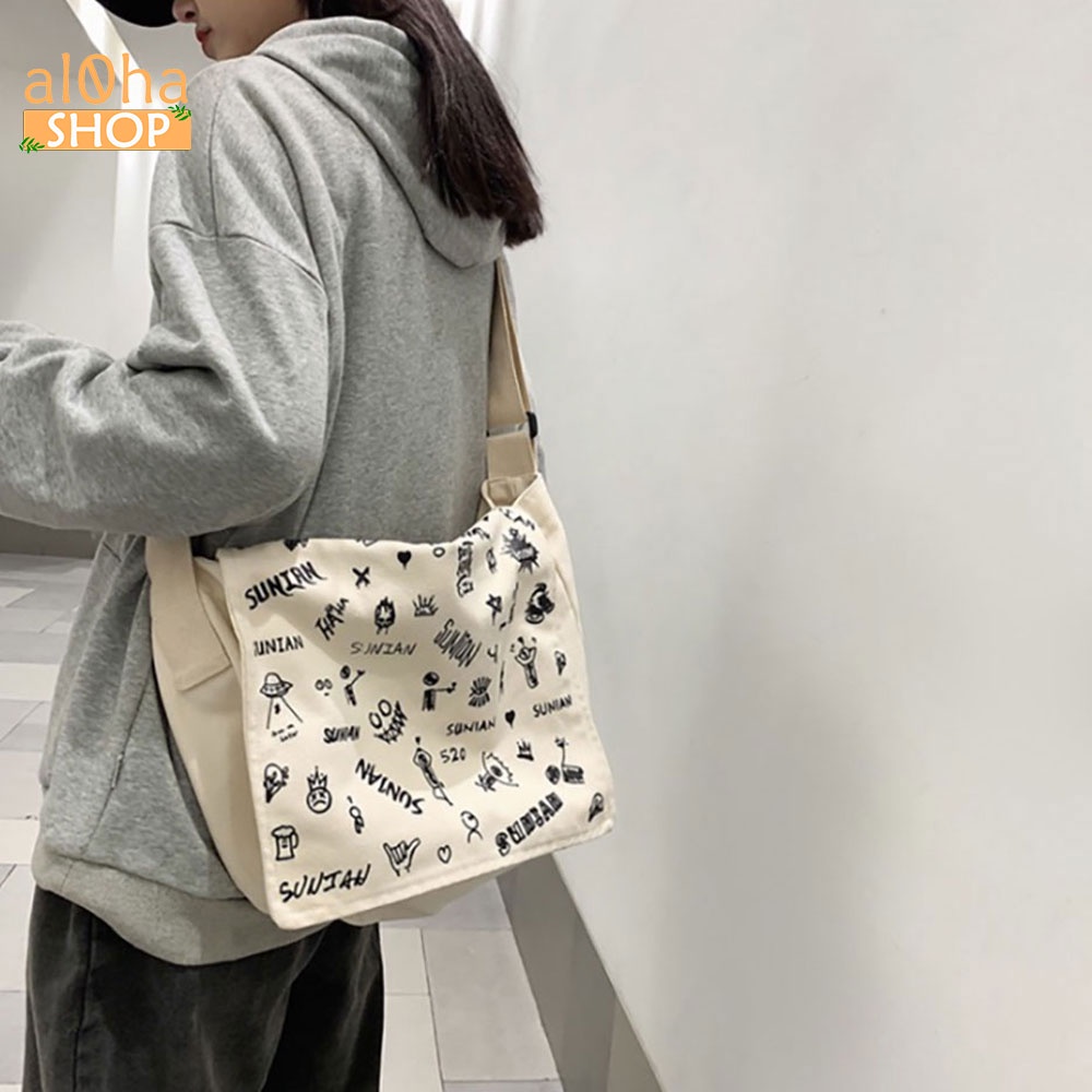 Túi đeo chéo, đeo vai vải mềm canvas T0794 Họa tiết unisex nam nữ phong cách trẻ trung, cá tính