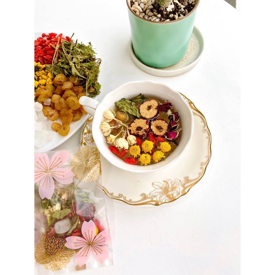 Trà dưỡng nhan detox 7 vị cúc, nhài, táo đỏ, đương phèn, nhuỵ hoa nghệ tây