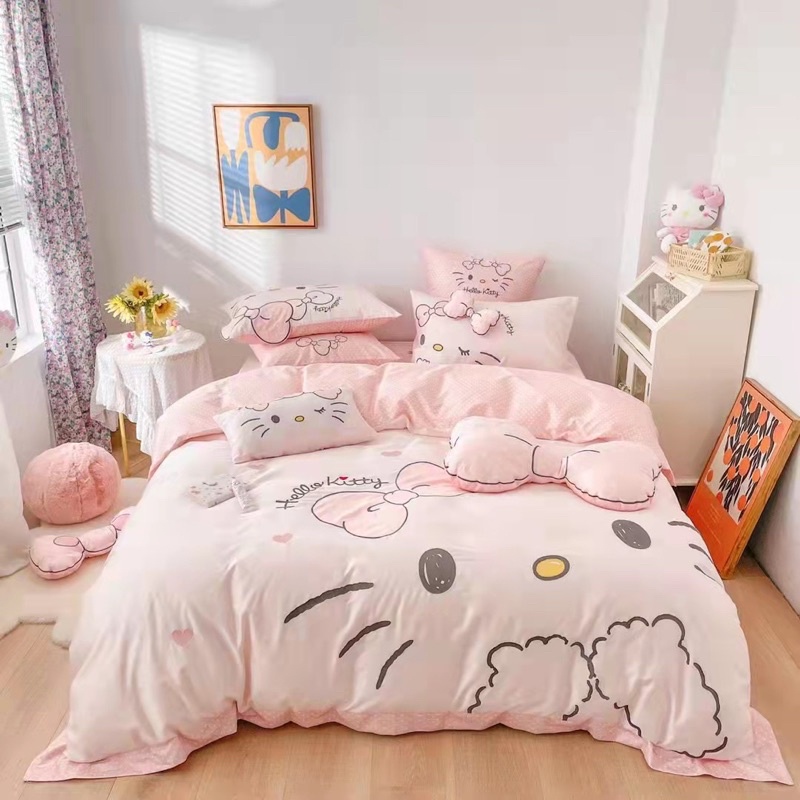 Bộ Chăn Ga Gối Lụa 60S Kitty đáng yêu ( 3 mẫu)