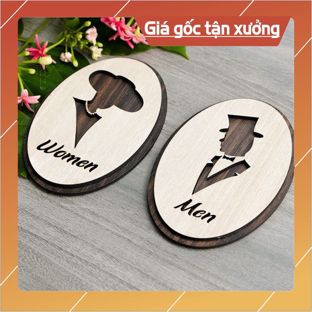 Bộ bảng 2 cái WC Nam + Nữ hướng dẫn toilet gỗ