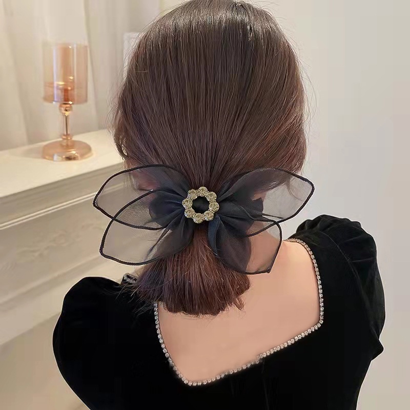 Dây Buộc Tóc Thắt Nơ Ruy Băng Đính Đá Thời Trang Hàn Quốc Cho Nữ