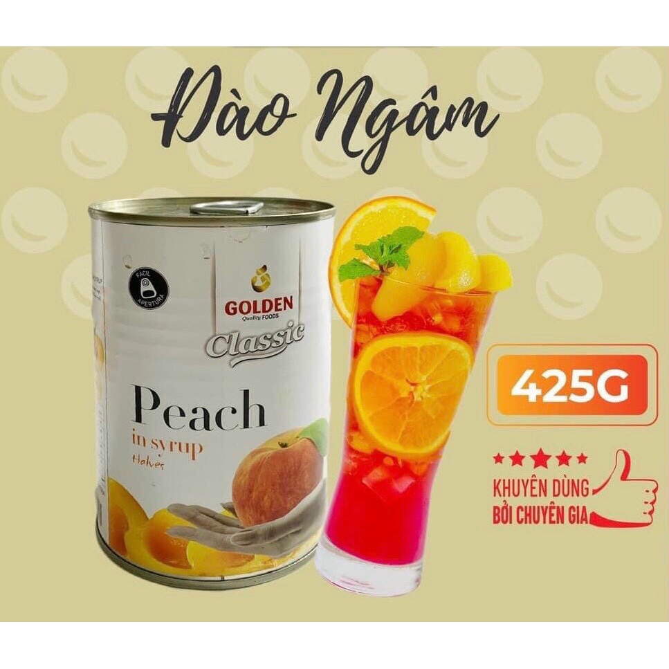 đào hộp GOLDEN - đào ngâm hộp nhỏ 425gam - làm trà đào cam sả cực ngon