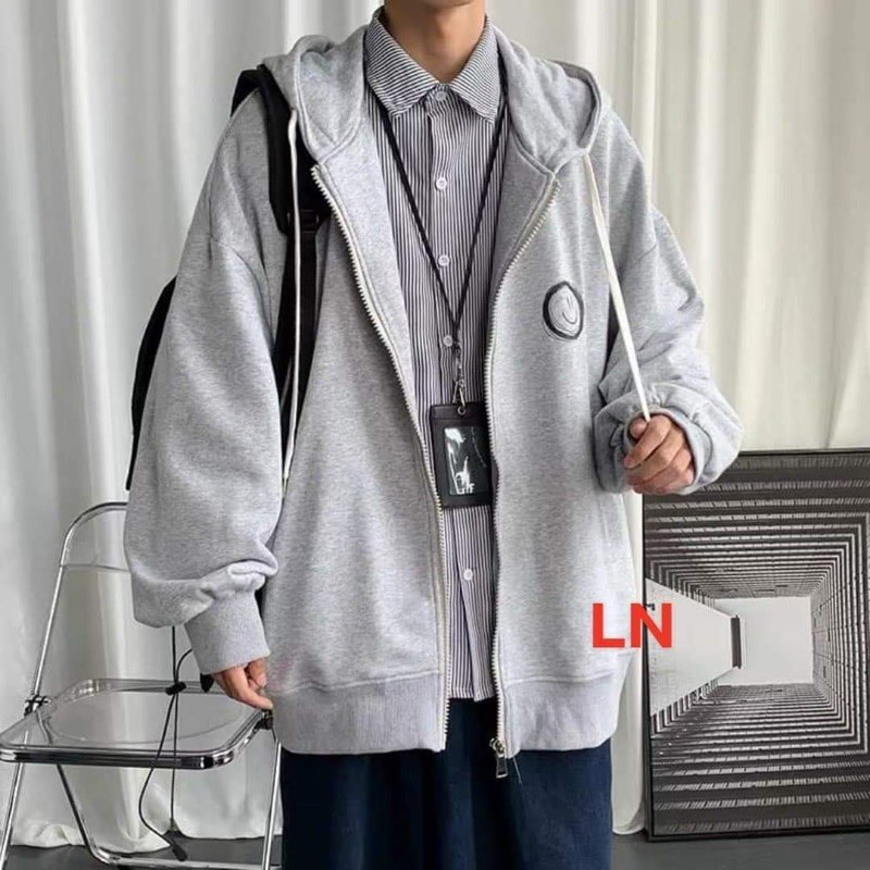 LN12 Áo khoá lô gô mặt cười trắng | BigBuy360 - bigbuy360.vn