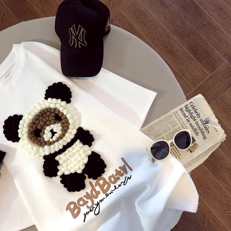 ÁO PHÔNG NỮ FORM THỤNG HÌNH GẤU TRÚC THÊU NỔI