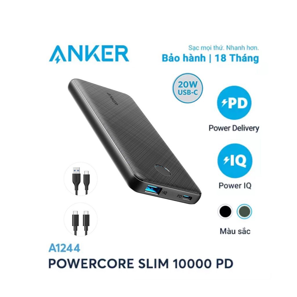 Pin Dự Phòng 20W Anker Powercore Slim 10.000MAH PD - A1244 Chính Hãng