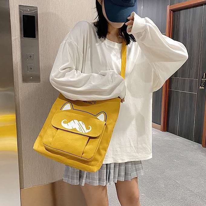 Túi Đeo Chéo Canvas Sức Chứa Lớn Phong Cách Hàn Quốc Thời Trang Cho Nữ
