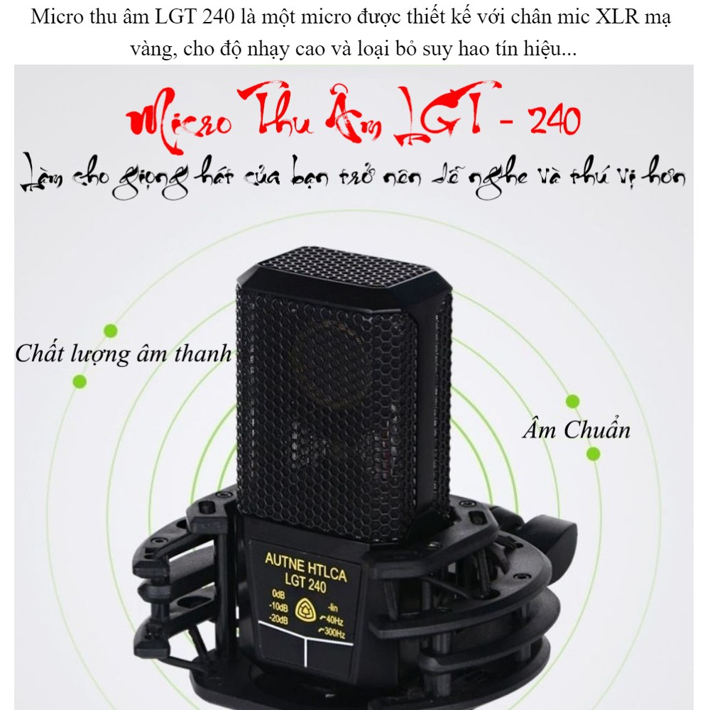 Bộ Combo livestream thu âm karaoke LGt240 Sound card V8 phụ kiện kẹp micro, màng lọc, tai nghe