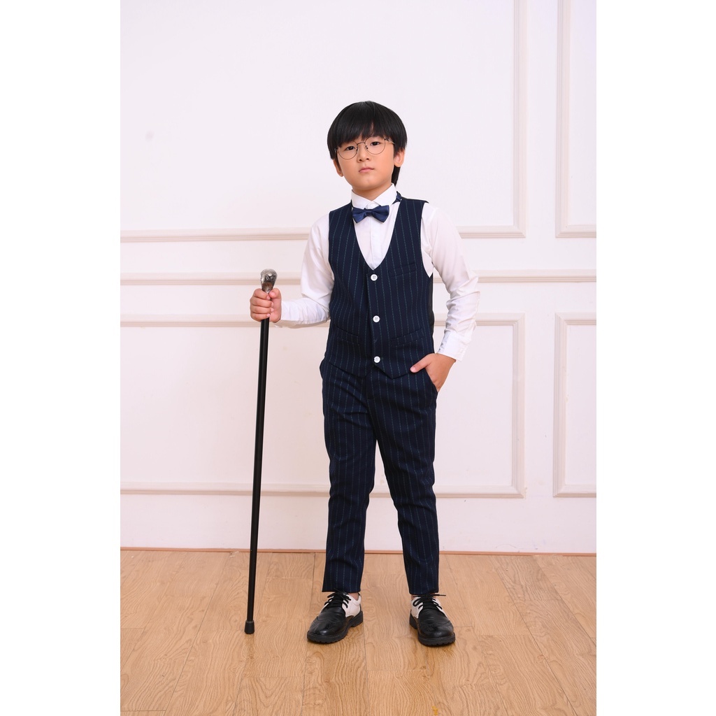 Bộ vest bé trai SANRO KIDS kẻ xanh cao cấp