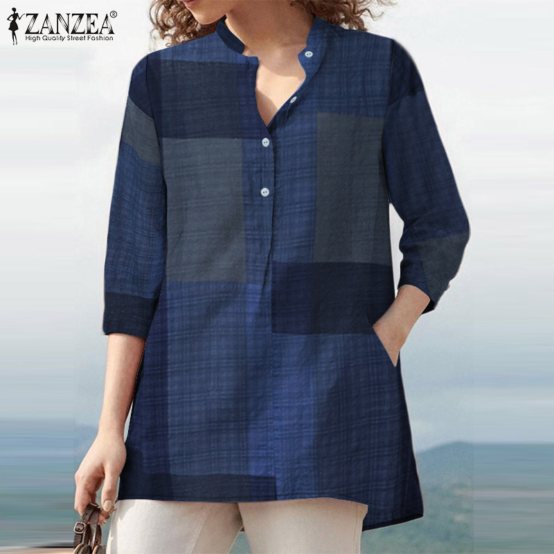 Áo Sơ Mi Nữ ZANZEA Tay Áo 3/4 Cổ Chữ V Form Rộng Thời Trang Hàn