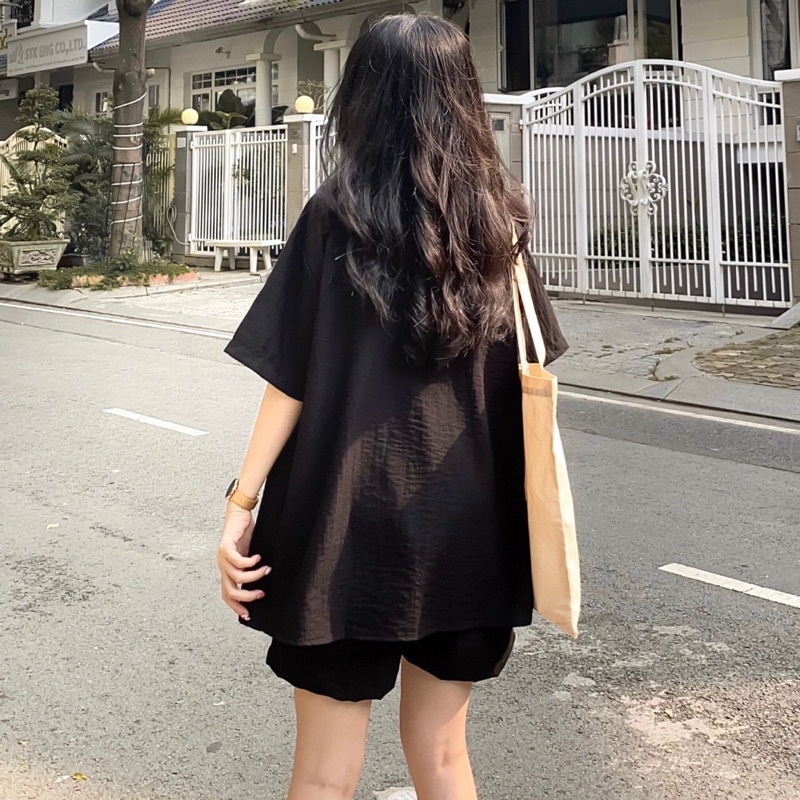 Set Đồ Nữ vải đũi /Sơ Mi Cổ Vest Mix Short Lưng Tây Chất Vải Đũi Phong Cách Ulzzang/ JayStoree2