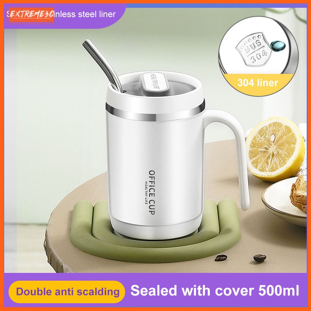Cá Tuyết 500Ml Inox Giữ Nhiệt Có Ống Hút Uống Ăn Sáng Cốc Cà Phê Cách Nhiệt Cốc Nước