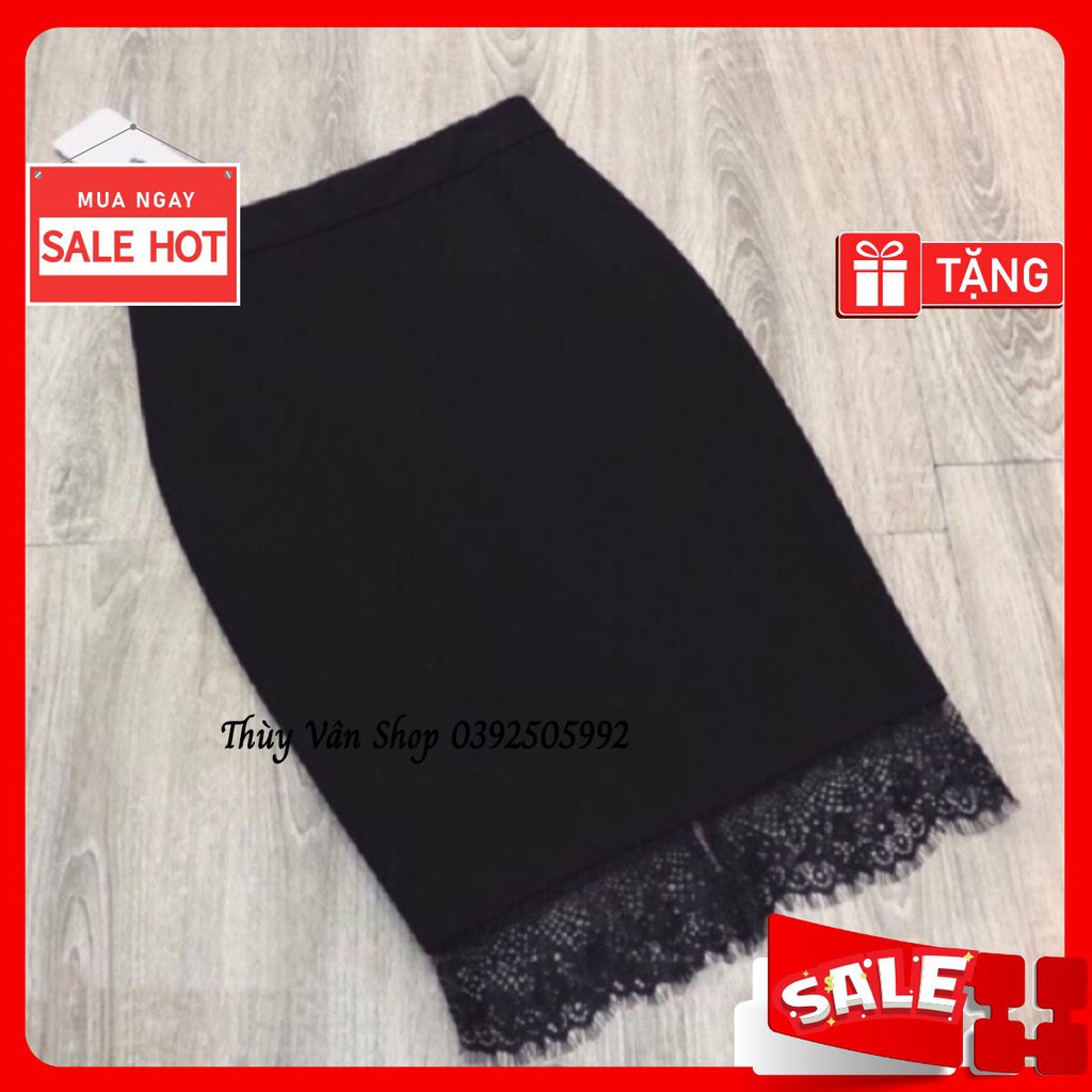 MS07 Chân váy bút chì chân ren vải umi Quảng Châu L1