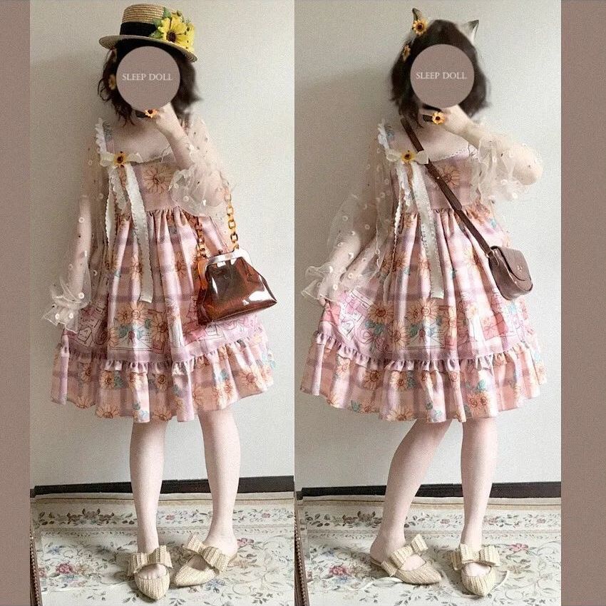 Đầm Lolita Hai Dây Mềm Mại In Chữ Và Hoa Hướng Dương Thời Trang Mùa Hè Nhật Bản Dành Cho Bạn Gái