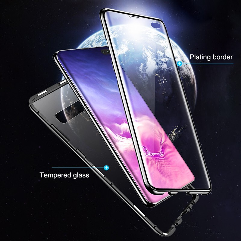 Double Side khung kim loại từ tính Vỏ điện thoại cho Samsung S10 S10e S10 Plus Mở khóa vân tay