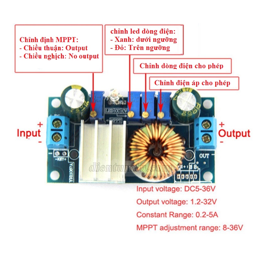 Mạch Sạc MPPT -  Mạch Điều Khiển Năng Lượng Mặt Trời MPPT 5A