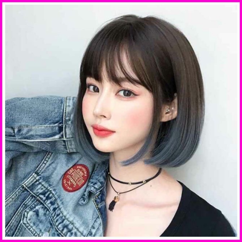 Tóc giả nữ đẹp nguyên đầu vic omber xanh đang ngắn xu hướng mới 8078