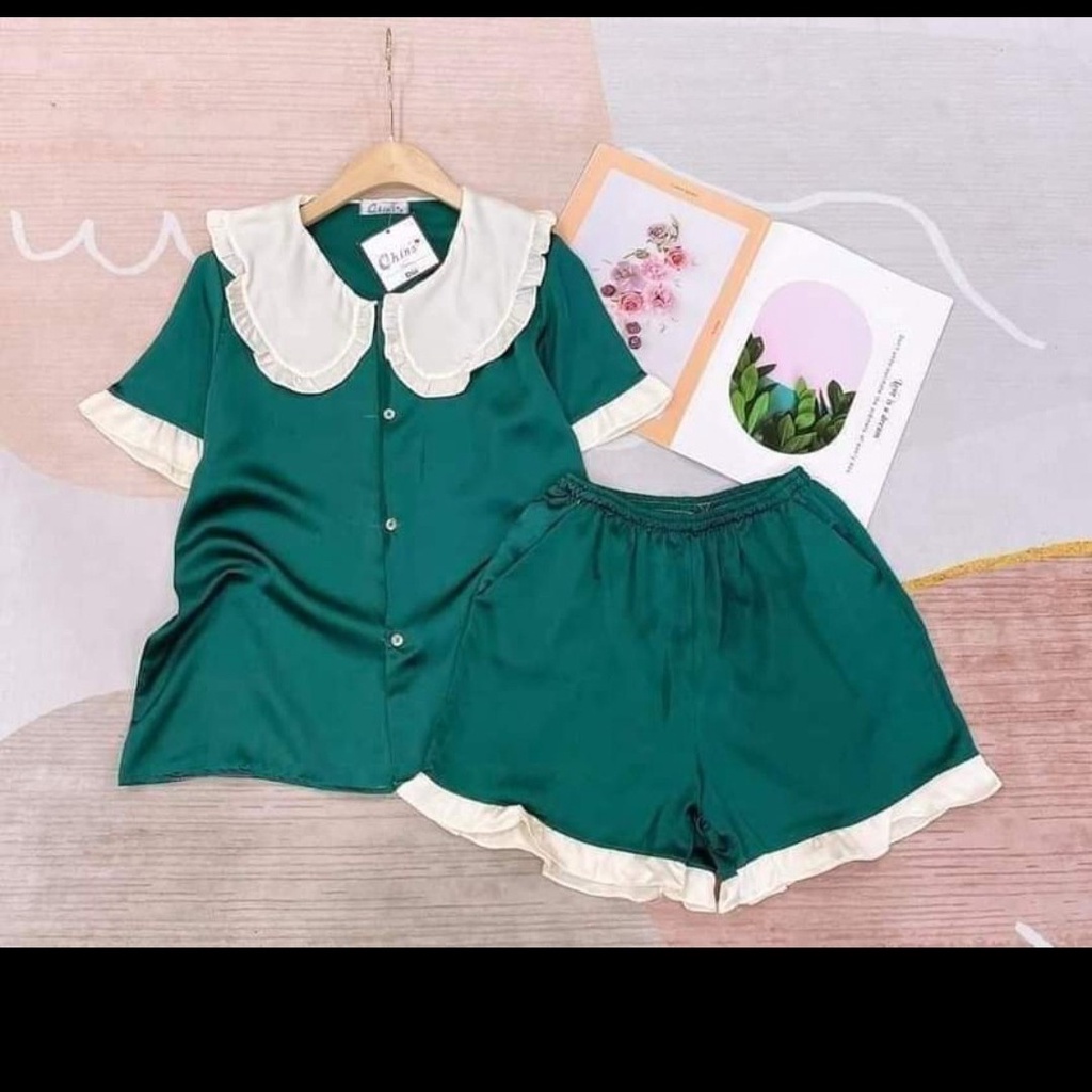 Bộ ngủ nữ pijama bèo tiểu thư chất phi lụa tay cộc quần đùi mặc nhà thoải mái dễ thương giá rẻ H50