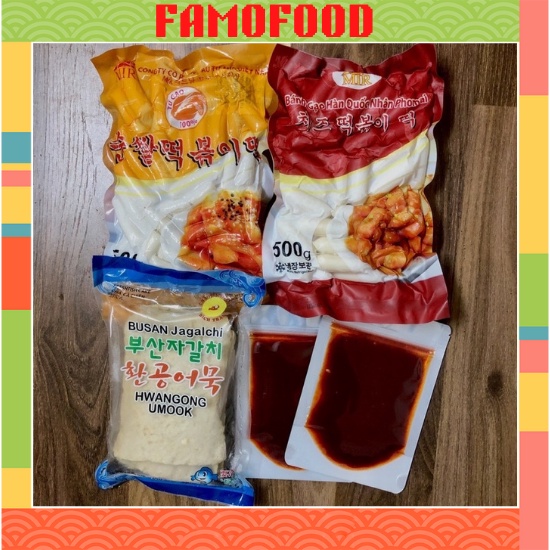 Combo 500g bánh gạo Tokbokki + 100g sốt Tokbokki + 450g chả cá Hàn Quốc Famofood