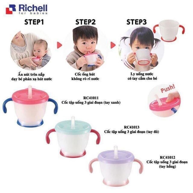 Cốc tập uống Richell 3 giai đoạn nội địa Nhật Bản chính hãng