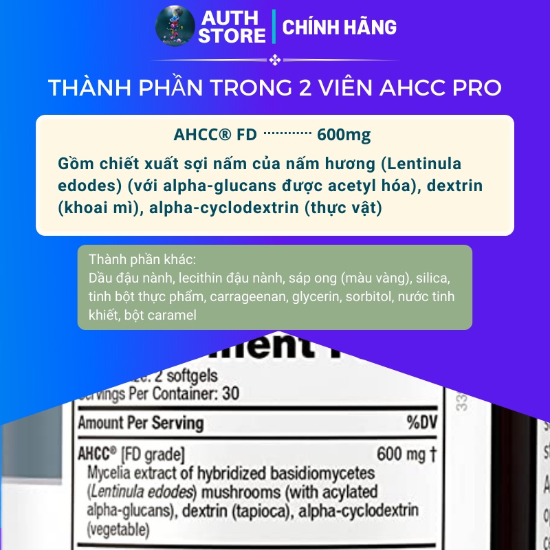 AHCC Pro 300mg  60 viên hỗ trợ đào thải hết sùi mào gà, hết HPV