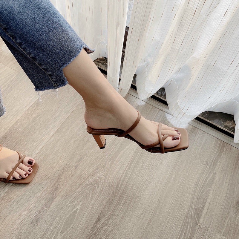 Guốc xỏ ngón da mềm dây tròn gót dẹp 5p ( hàng đẹp)