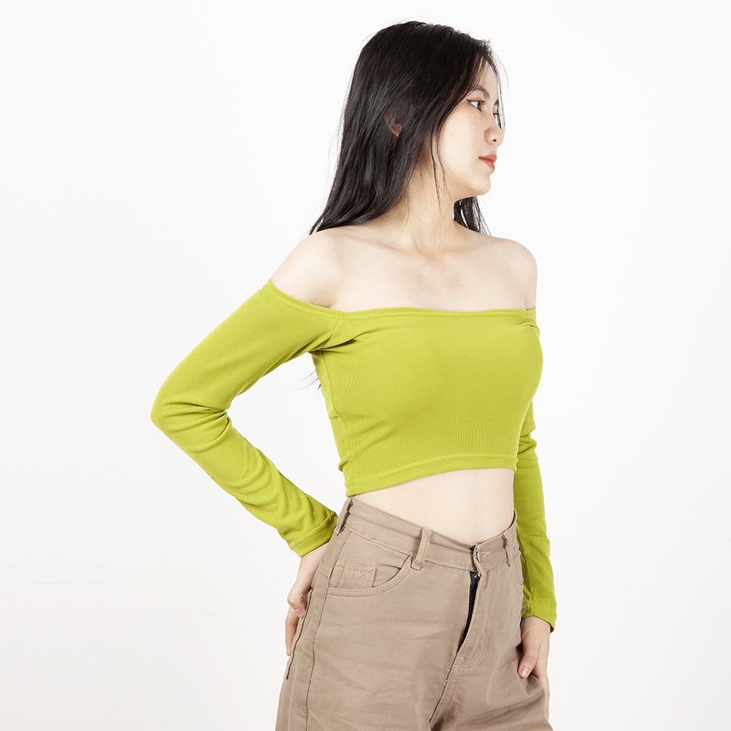 Áo croptop tay dài trễ vai thun tăm ôm body sexy quyến rũ