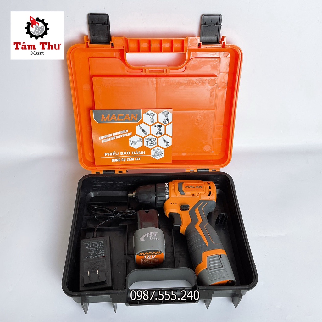 Máy Khoan Pin MACAN 18V không Chổi Than Pin 4 Cell