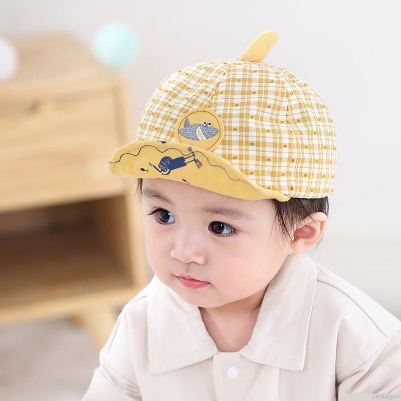 Mũ lưỡi trai vải cotton vành mềm mại chống nắng họa tiết cá mập kẻ sọc kiểu Hàn Quốc cho bé