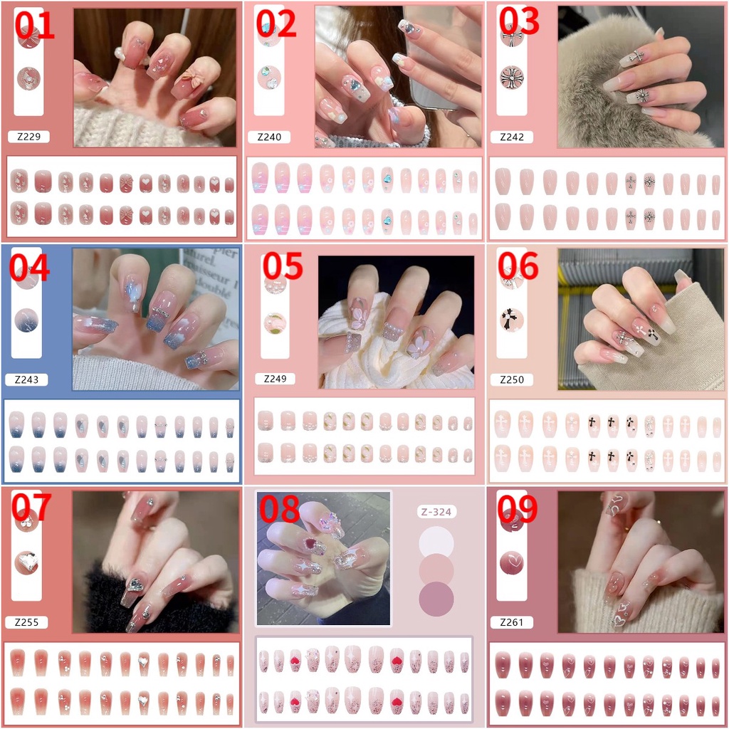 Set 24 Móng Tay Giả Màu Tím Phong Cách Pháp Thời Trang