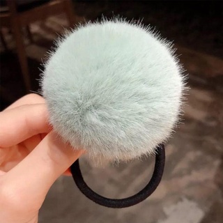 Dây Cột Tóc Đính Bóng Lông Thỏ Co Giãn Đáng Yêu