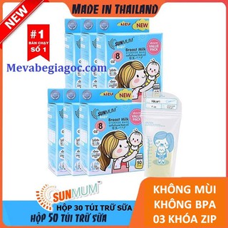 (Made in Thailand) TÚI TRỮ SỮA CAO CẤP KHÔNG MÙI 3 KHÓA ZIP SUNMUM (100ml / 250ml) (Mẫu mới)