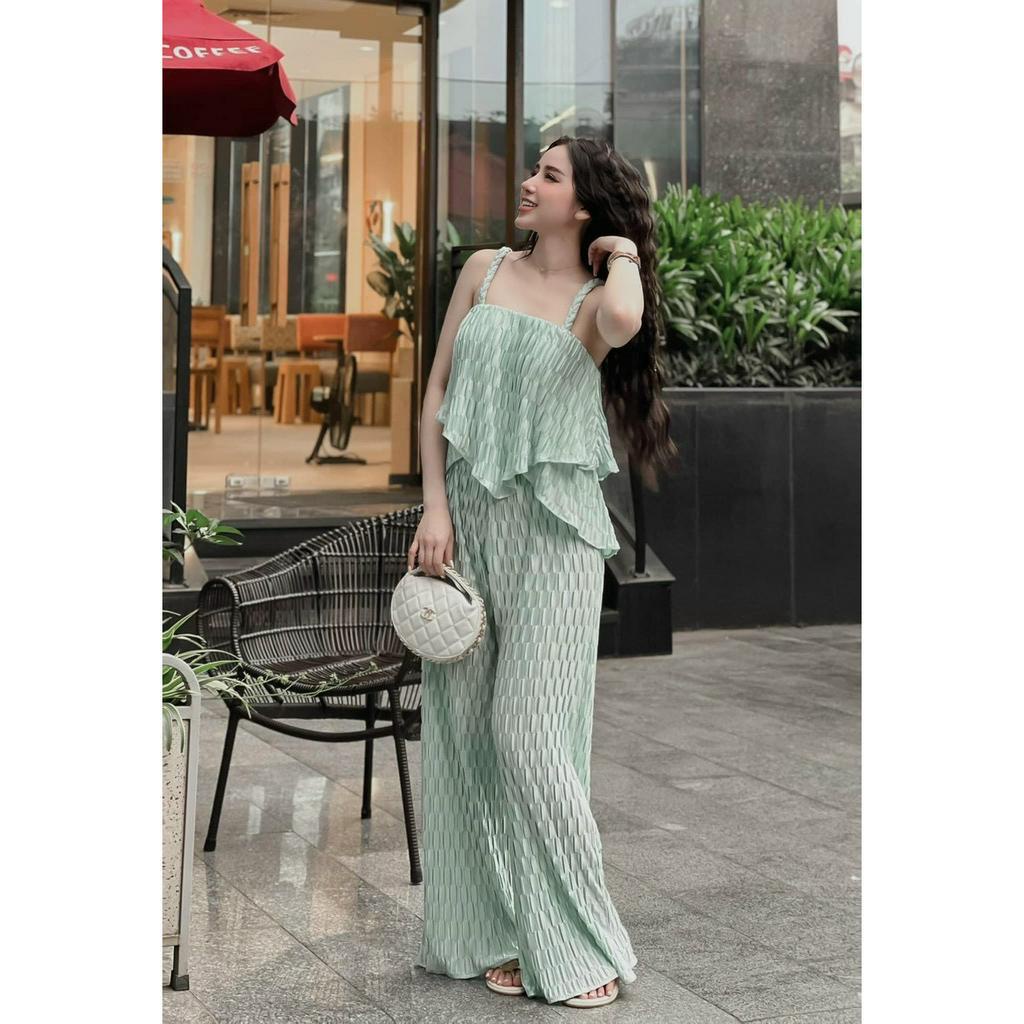 Bộ mặc nhà, mặc đi chơi cho nữ, áo hai dây đan tít, quần dài chất xốp đẹp, form chuẩn