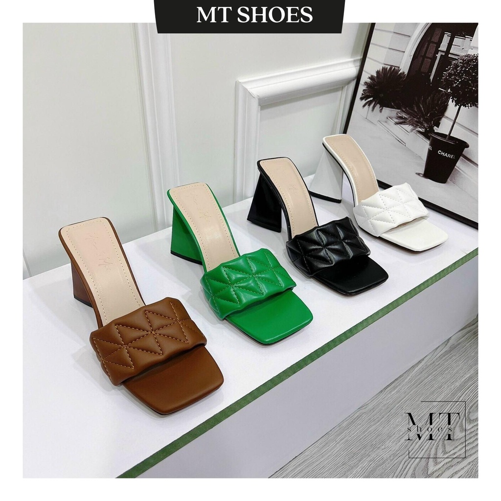 Guốc quai ngang trần chỉ chéo gót tam giác cao 9P full màu Hot Trend chất da mềm đi chơi đi tiệc cực sang - Dép cao gót