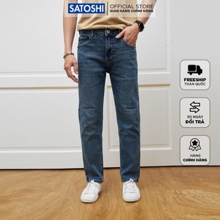 Satoshi Quần jean nam, quần bò nam SAQJ38 dáng vừa màu xanh đậm trơn wash