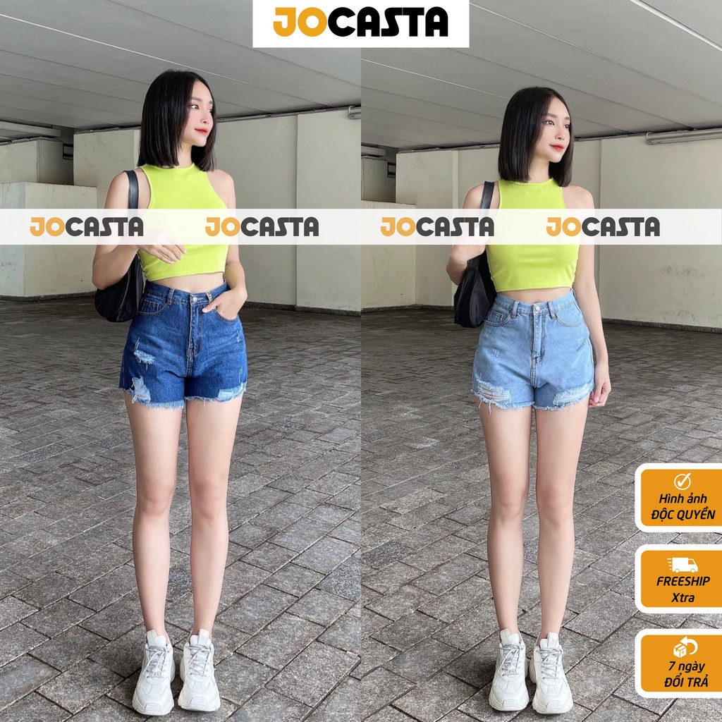 Quần short jeans bò JOCASTA trơn rách cạp lưng đáy siêu cao SH1