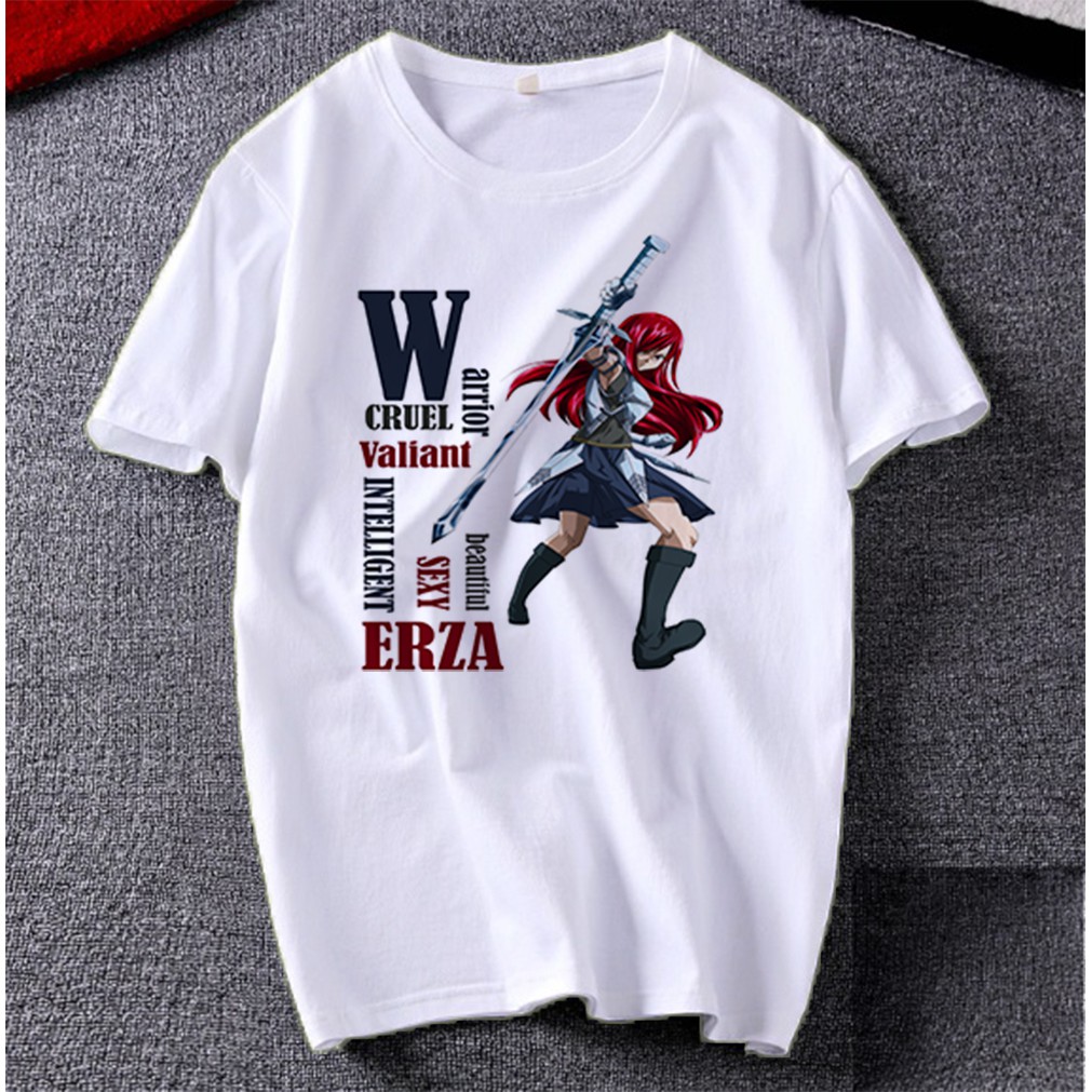 Áo thun Cotton Unisex - Nhân vật Erza Scarlet - Fairy Tail - Chibi - Erza Scarlet chiến binh thép