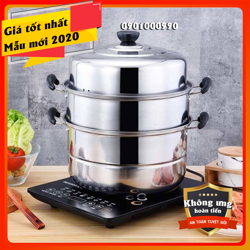 Nồi hấp 3 tầng đa năng inox cỡ lớn size 28cm, hấp bánh bao, xôi...sử dụng bếp từ