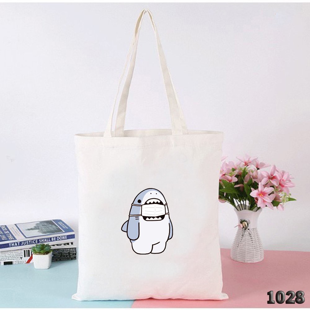 Túi Tote Vải Canvas Giá Rẻ Có Khóa Miệng 514 1028 Cá Mập Shark Hàng May Công Ty Chuẩn Đẹp