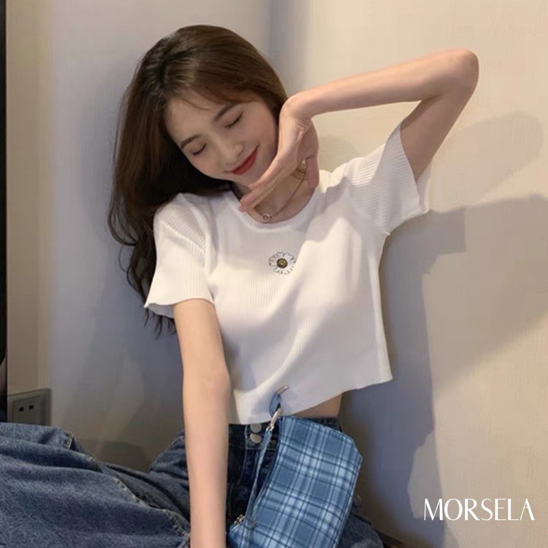Áo croptop nữ thêu HOA CÚC trước ngực - Áo croptop siêu xinh (ẢNH THẬT)